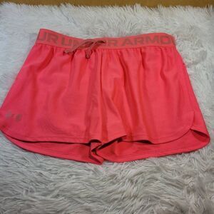 Under Armour Girls Bright Pink Loose Play Up Drawstring Athletic Shorts Size YLG
